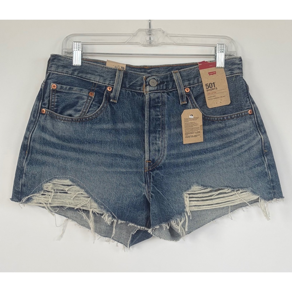 Levis 501 Original High Rise Distressed Denim Shorts Blue Size 30 New NWT Jean
